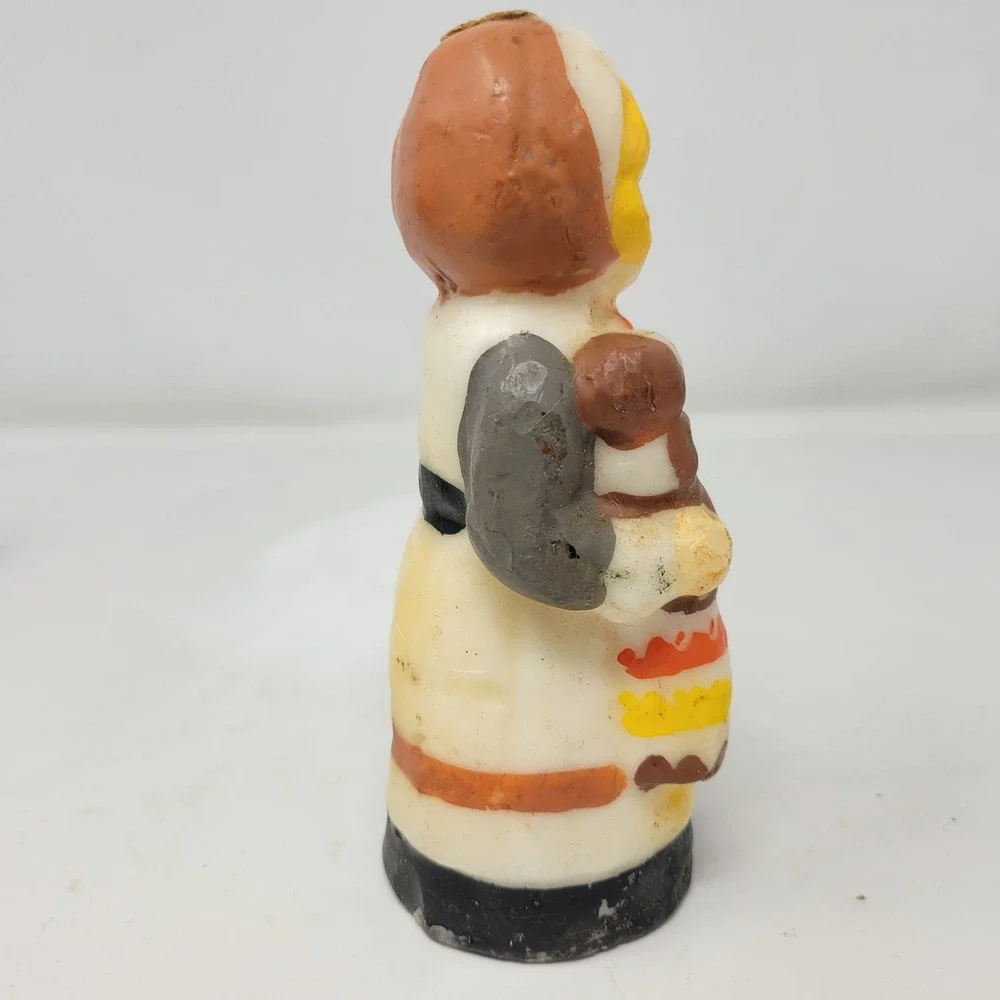 Vintage‎ Thanksgiving Pilgrim Man Woman and Turkey Figural Candle Set of 4